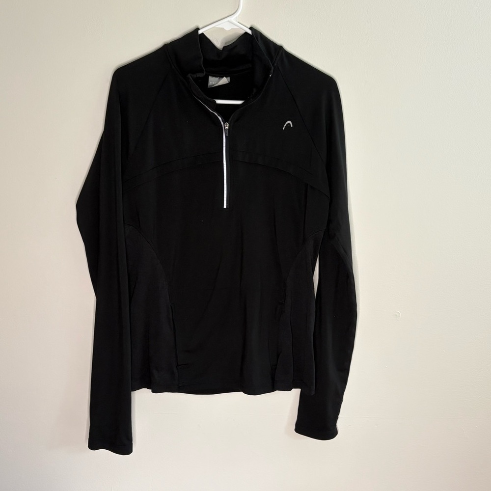 Head Women's Black Long Sleeve Pullover Top back tie size large Running athletic